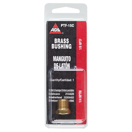 AGS Brass Bushing, Male (1/4-18 NPT), Female (1/8-27 NPT), 1/card PTF-15C